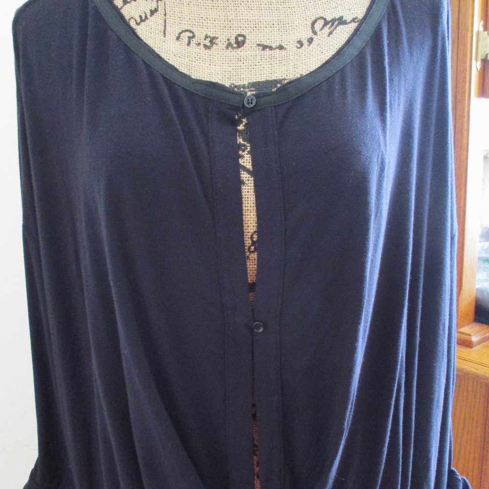 Free People "Keepin On" Tee, Black, Twist Front, Tie Sleeves Flowy Top Size M